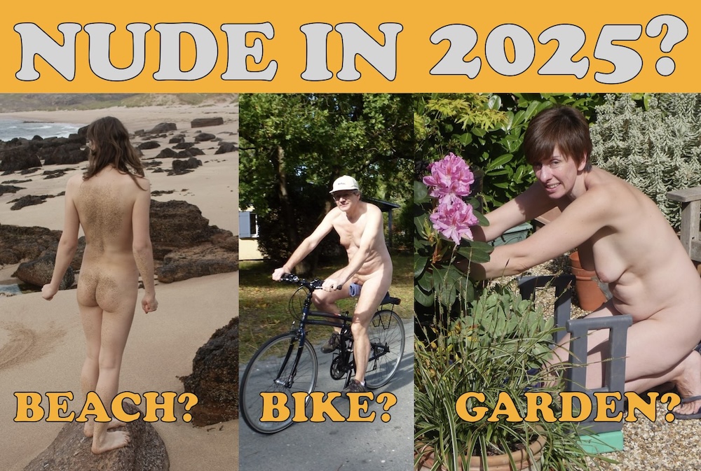 Nude in 2025, beach, bike, garden