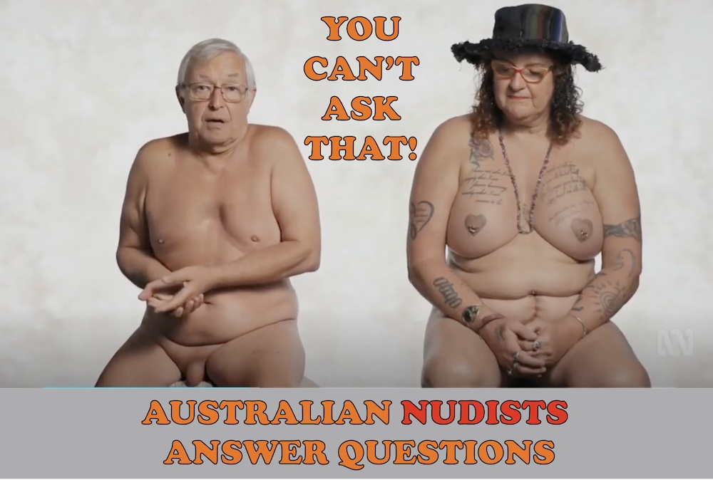 Two nudists answering questions